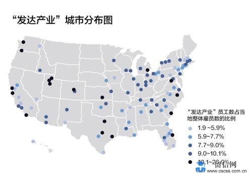 美国发达产业城市分布图